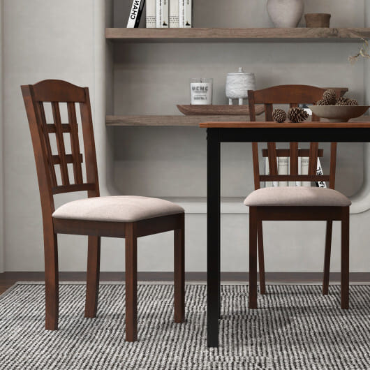 Set of 2 Wood Kitchen Chairs with Faux Leather Upholstered Seat-Coffee - Color: Coffee
