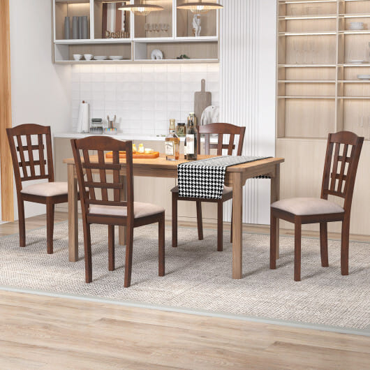 Set of 2 Wood Kitchen Chairs with Faux Leather Upholstered Seat-Coffee - Color: Coffee