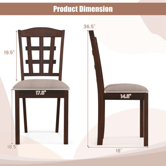Set of 2 Wood Kitchen Chairs with Faux Leather Upholstered Seat-Coffee - Color: Coffee