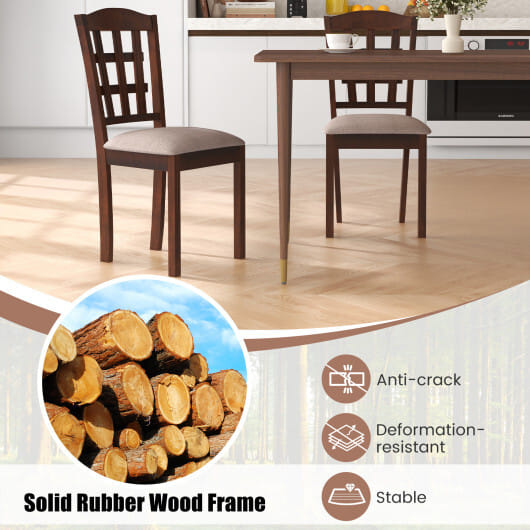 Set of 2 Wood Kitchen Chairs with Faux Leather Upholstered Seat-Coffee - Color: Coffee
