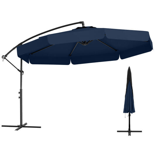 10 Feet Patio Cantilever Umbrella with Cover Tilt Adjustment and Ruffled Edge-Navy - Color: Navy - Size: 10 ft