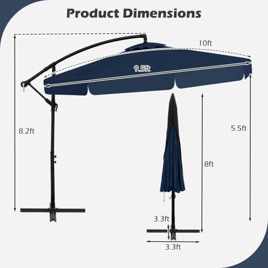 10 Feet Patio Cantilever Umbrella with Cover Tilt Adjustment and Ruffled Edge-Navy - Color: Navy - Size: 10 ft