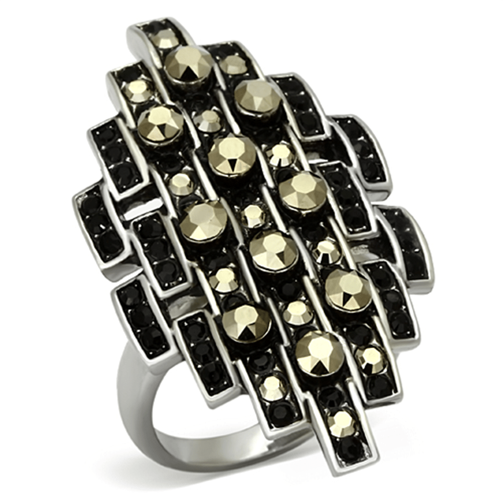 TK1136 - High polished (no plating) Stainless Steel Ring with Top Grade Crystal in Jet