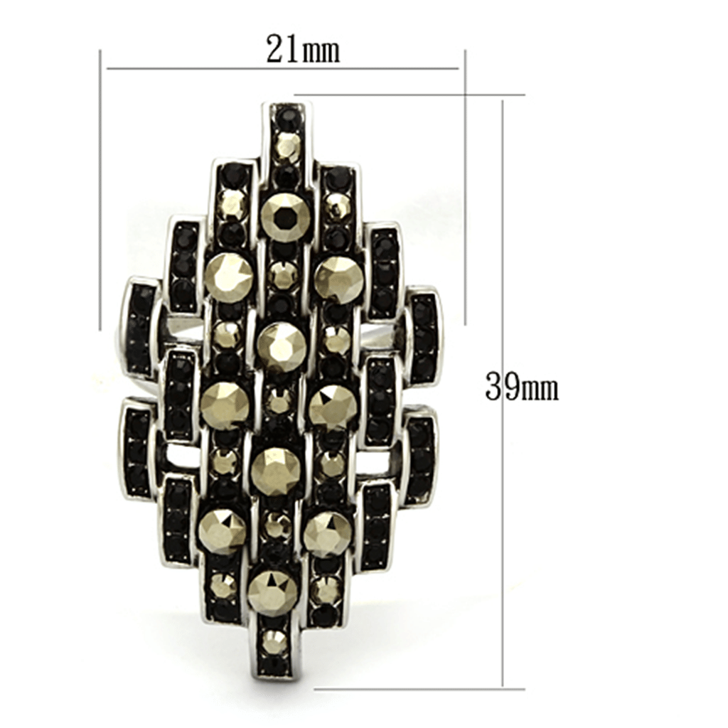 TK1136 - High polished (no plating) Stainless Steel Ring with Top Grade Crystal in Jet