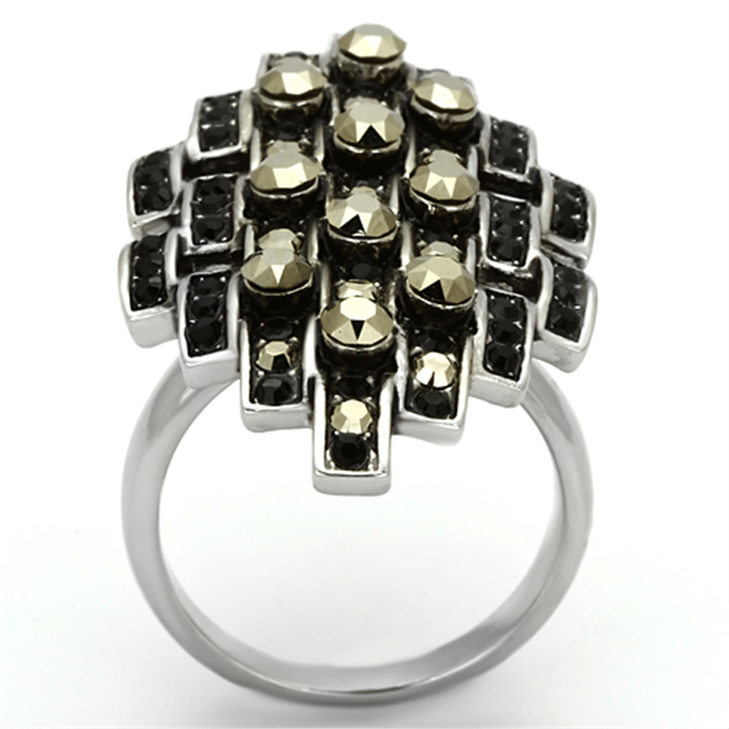 TK1136 - High polished (no plating) Stainless Steel Ring with Top Grade Crystal in Jet