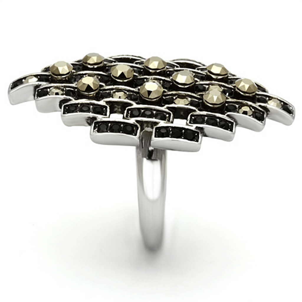 TK1136 - High polished (no plating) Stainless Steel Ring with Top Grade Crystal in Jet