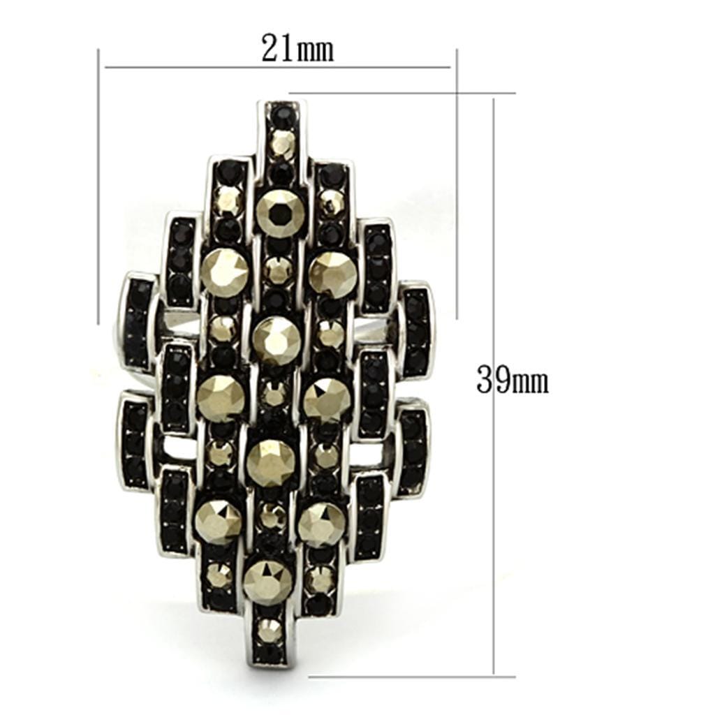 TK1136 - High polished (no plating) Stainless Steel Ring with Top Grade Crystal in Jet