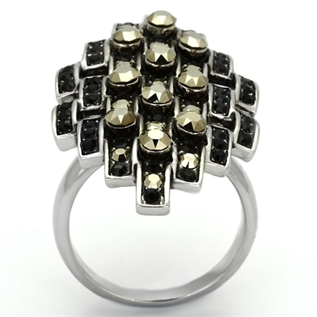 TK1136 - High polished (no plating) Stainless Steel Ring with Top Grade Crystal in Jet