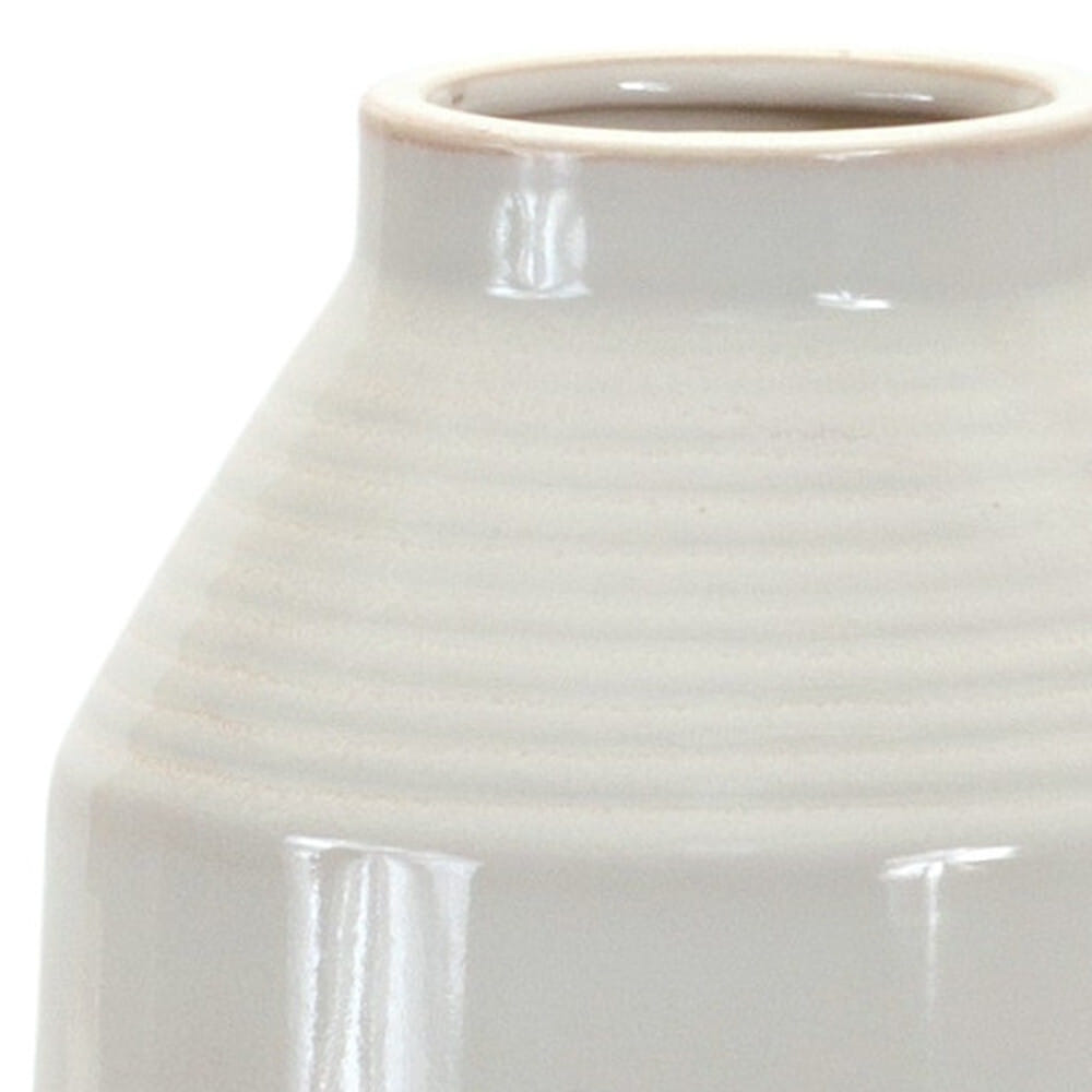15" White Ribbed Cylinder Terracotta Table Vase