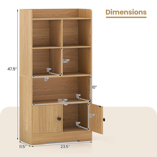 4 Tiers Bookshelf with 4 Cubes Display Shelf and 2 Doors-Natural - Color: Natural
