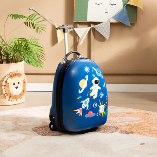 16 Inch Kids Carry-On Luggage Hard Shell Suitcase with Wheels-Blue - Color: Blue