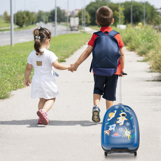 16 Inch Kids Carry-On Luggage Hard Shell Suitcase with Wheels-Blue - Color: Blue