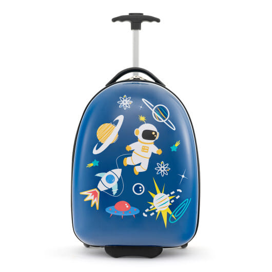 16 Inch Kids Carry-On Luggage Hard Shell Suitcase with Wheels-Blue - Color: Blue