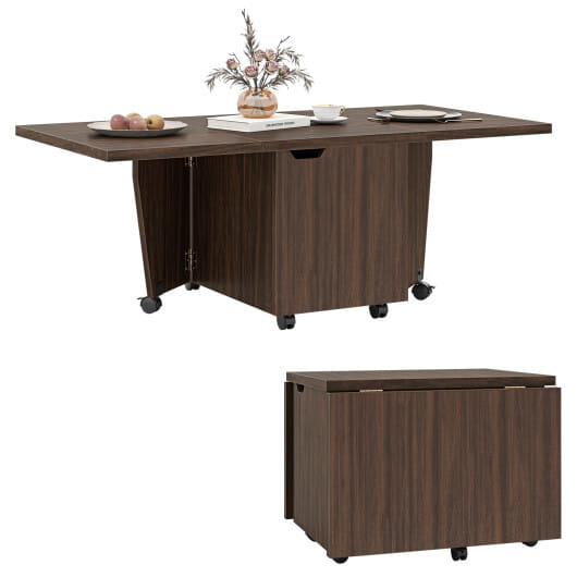 Foldable Coffee Table with Storage Cabinet Extendable Center Table-Oak