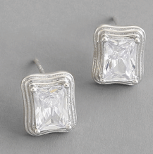 Office Geometry CZ Rectangle 925 Sterling Silver Stud Earrings