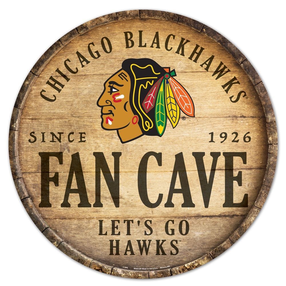 Chicago Blackhawks Sign Wood 14 Inch Round Barrel Top Design - Special Order