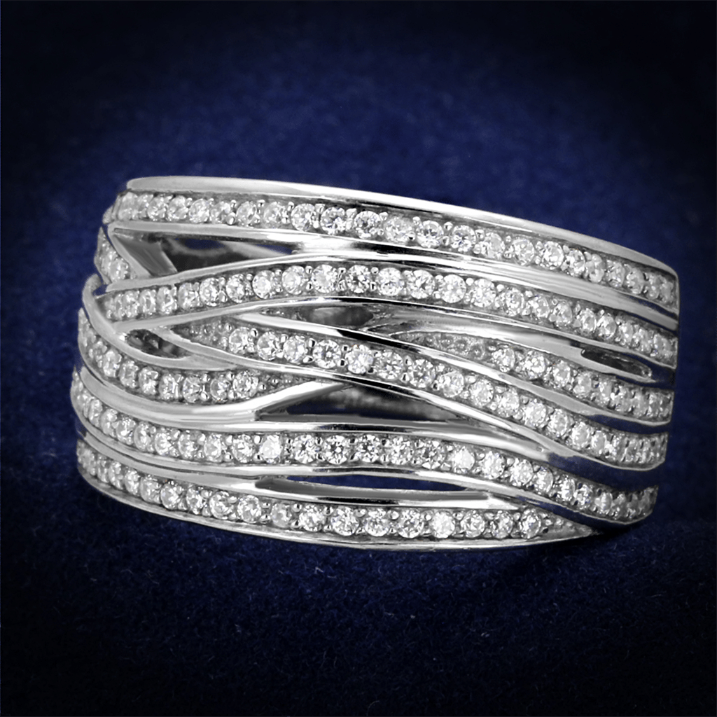 TS274 - Rhodium 925 Sterling Silver Ring with AAA Grade CZ in Clear