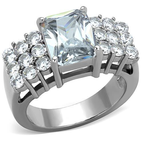 TK1753 - High polished (no plating) Stainless Steel Ring with AAA Grade CZ in Clear