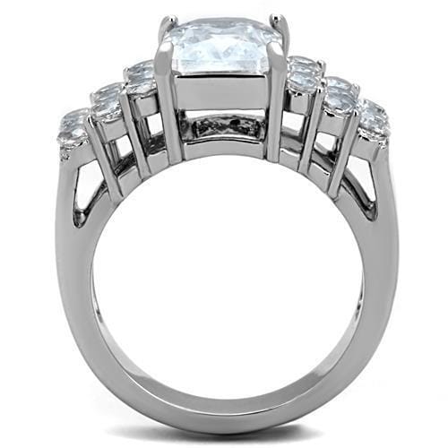TK1753 - High polished (no plating) Stainless Steel Ring with AAA Grade CZ in Clear