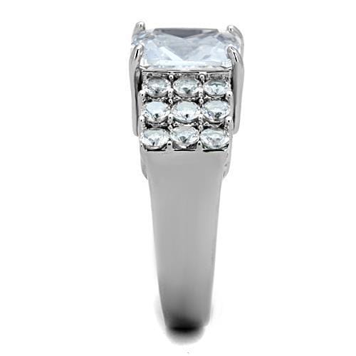 TK1753 - High polished (no plating) Stainless Steel Ring with AAA Grade CZ in Clear