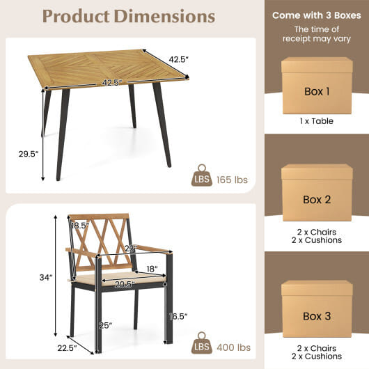 Outdoor Dining Table and Chairs with Cushions and 1.9 inches Umbrella Hole
