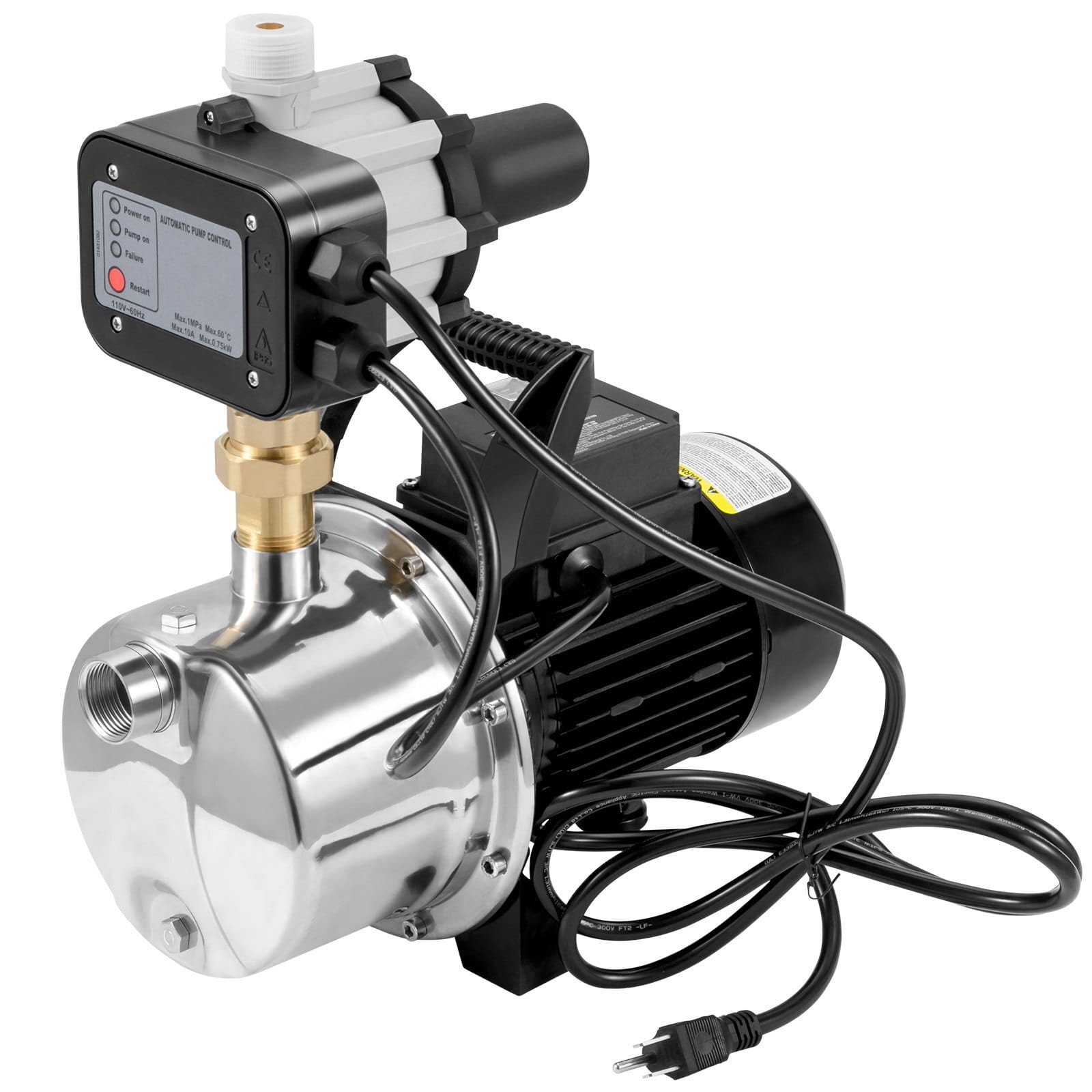 Shallow Well Pump, 1HP 115V, 1200 GPH 145 ft Head, Portable Stainless Steel Sprinkler Booster Jet Pumps with Automatic Controller for Garden Lawn Irrigation system, Water Transfer