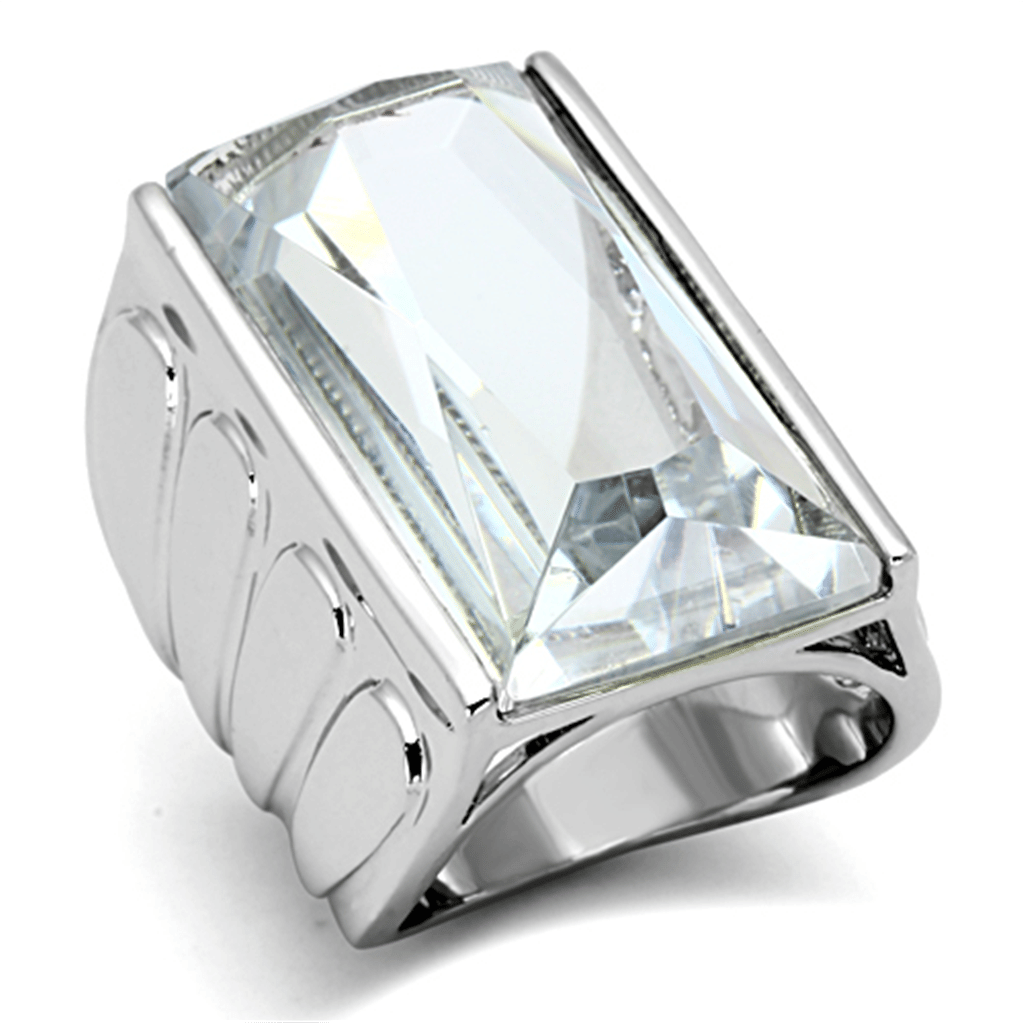 LO3030 - Rhodium Brass Ring with AAA Grade CZ in Clear