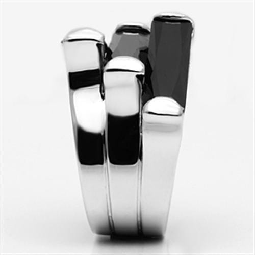 3W247 - Rhodium Brass Ring with AAA Grade CZ in Black Diamond