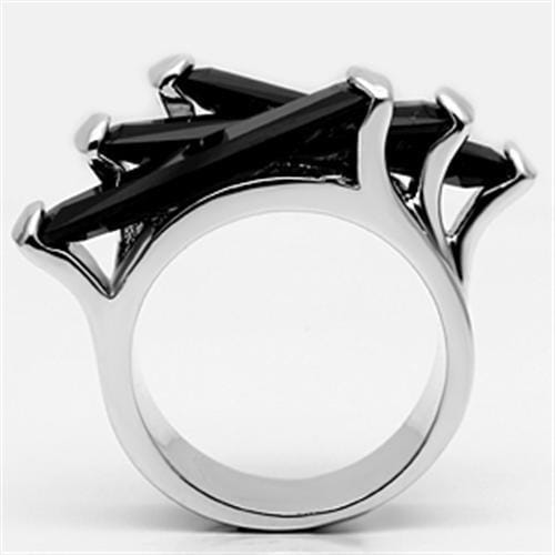 3W247 - Rhodium Brass Ring with AAA Grade CZ in Black Diamond