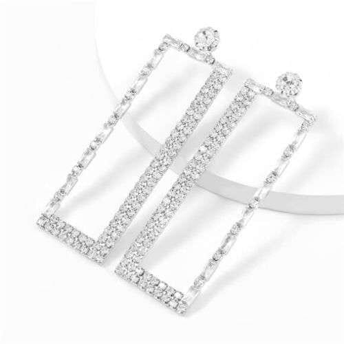 Super Shining Rectangular Design Dangling Fashion Women Statement Earrings - Silver