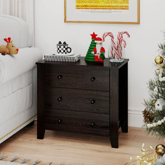 3-Drawer Dresser Wide Chest of Drawers Modern Large Nightstand Closet Storage Organizer-Dark Brown - Color: Dark Brown
