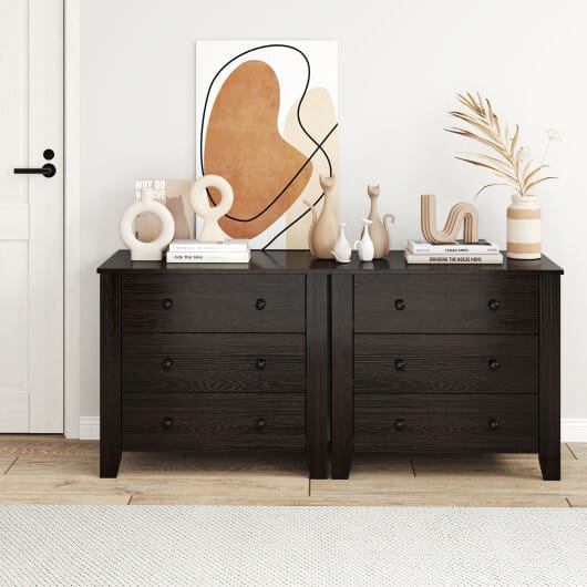 3-Drawer Dresser Wide Chest of Drawers Modern Large Nightstand Closet Storage Organizer-Dark Brown - Color: Dark Brown