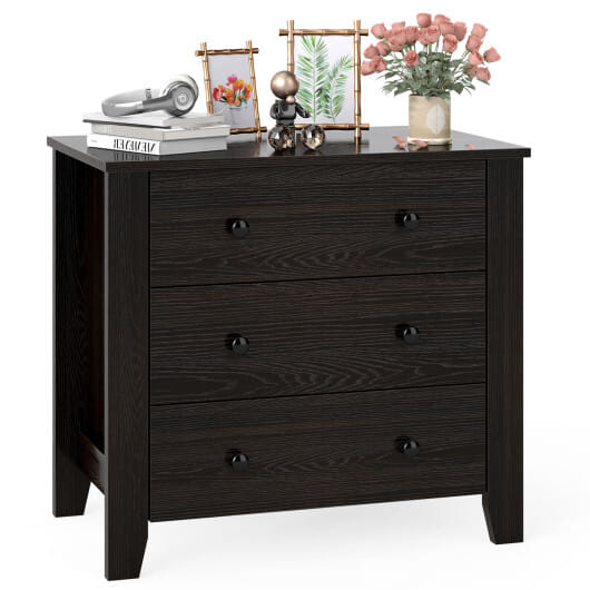3-Drawer Dresser Wide Chest of Drawers Modern Large Nightstand Closet Storage Organizer-Dark Brown - Color: Dark Brown