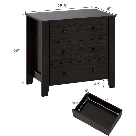 3-Drawer Dresser Wide Chest of Drawers Modern Large Nightstand Closet Storage Organizer-Dark Brown - Color: Dark Brown