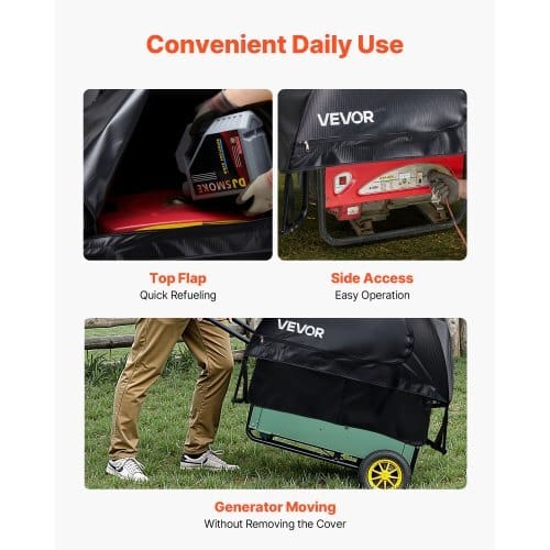 Generator Cover, 36 x 26 x 26 Inch Waterproof Universal Generator Cover for Most Generators 70-108 Inches Perimeter, Portable Generator Running Cover with Heavy Duty Thicken Oxford Fabric, Black
