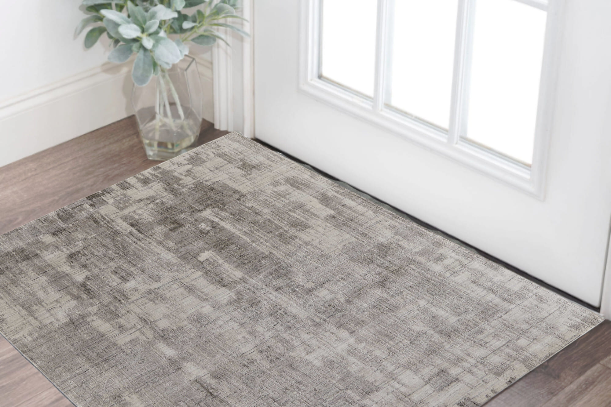 2' X 3' Gray and Ivory Abstract Hand Woven Worn Faded Area Rug