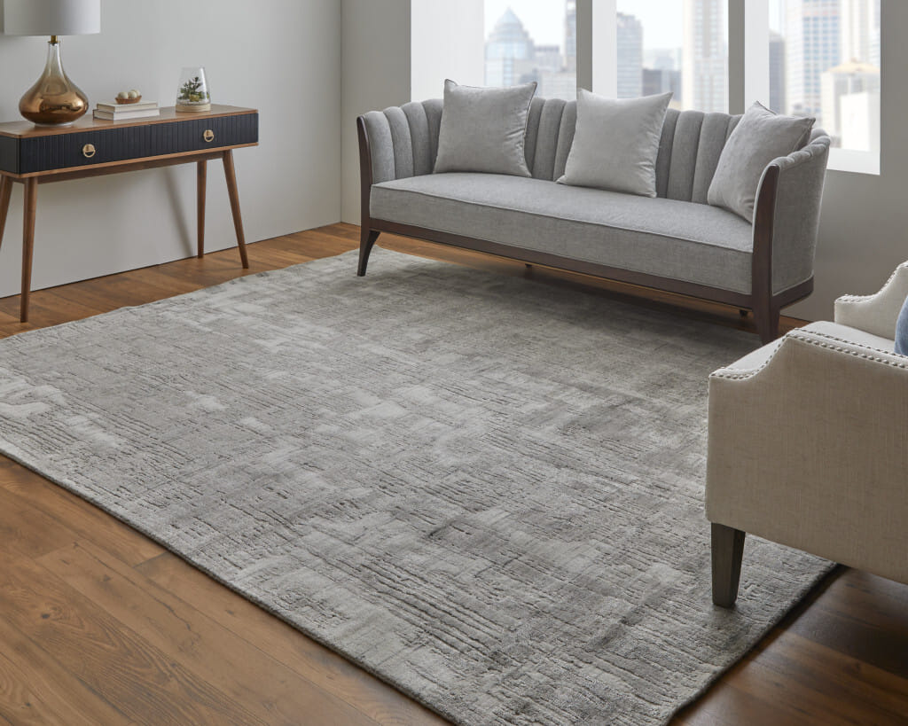 2' X 3' Gray and Ivory Abstract Hand Woven Worn Faded Area Rug