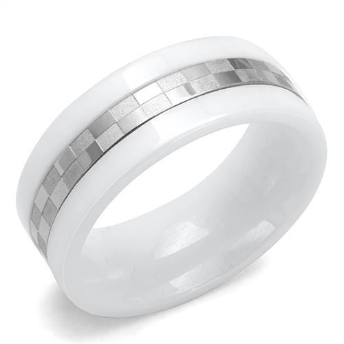 TK2403 - High polished (no plating) Stainless Steel Ring with Ceramic in White