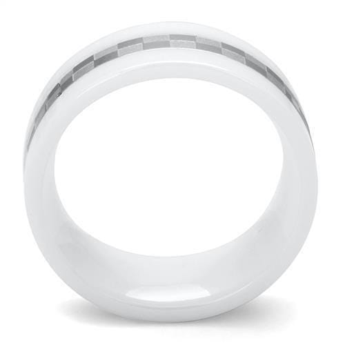 TK2403 - High polished (no plating) Stainless Steel Ring with Ceramic in White