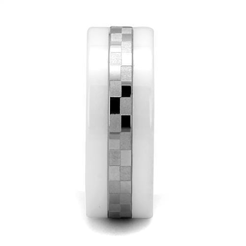 TK2403 - High polished (no plating) Stainless Steel Ring with Ceramic  in White