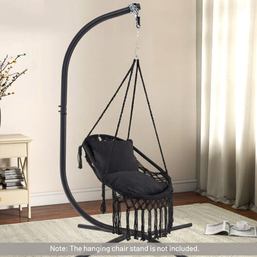 Hanging Hammock Chair with Soft Seat Cushions and Sturdy Rope Chain-Black - Color: Black