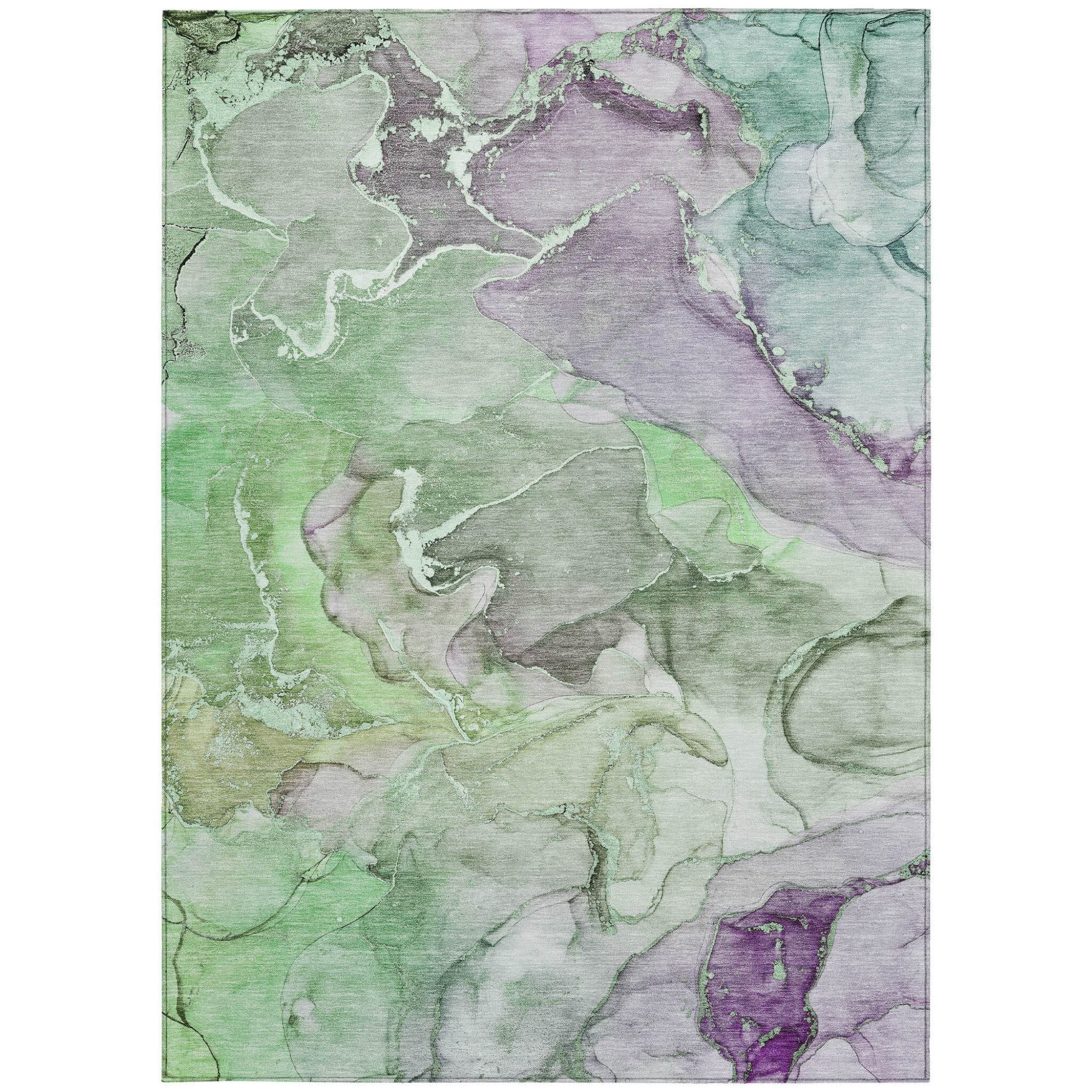 8' X 10' Green Abstract Washable Non Skid Indoor Outdoor Area Rug