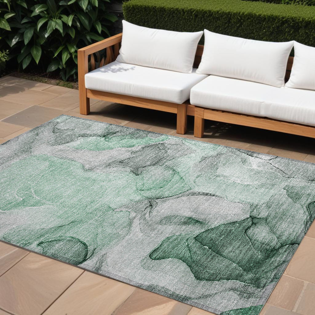 8' X 10' Green Abstract Washable Non Skid Indoor Outdoor Area Rug