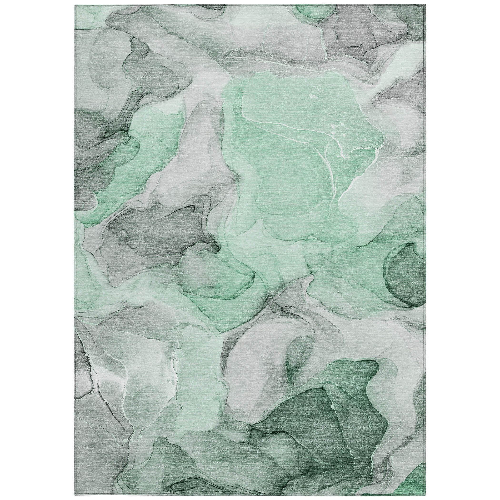 8' X 10' Green Abstract Washable Non Skid Indoor Outdoor Area Rug