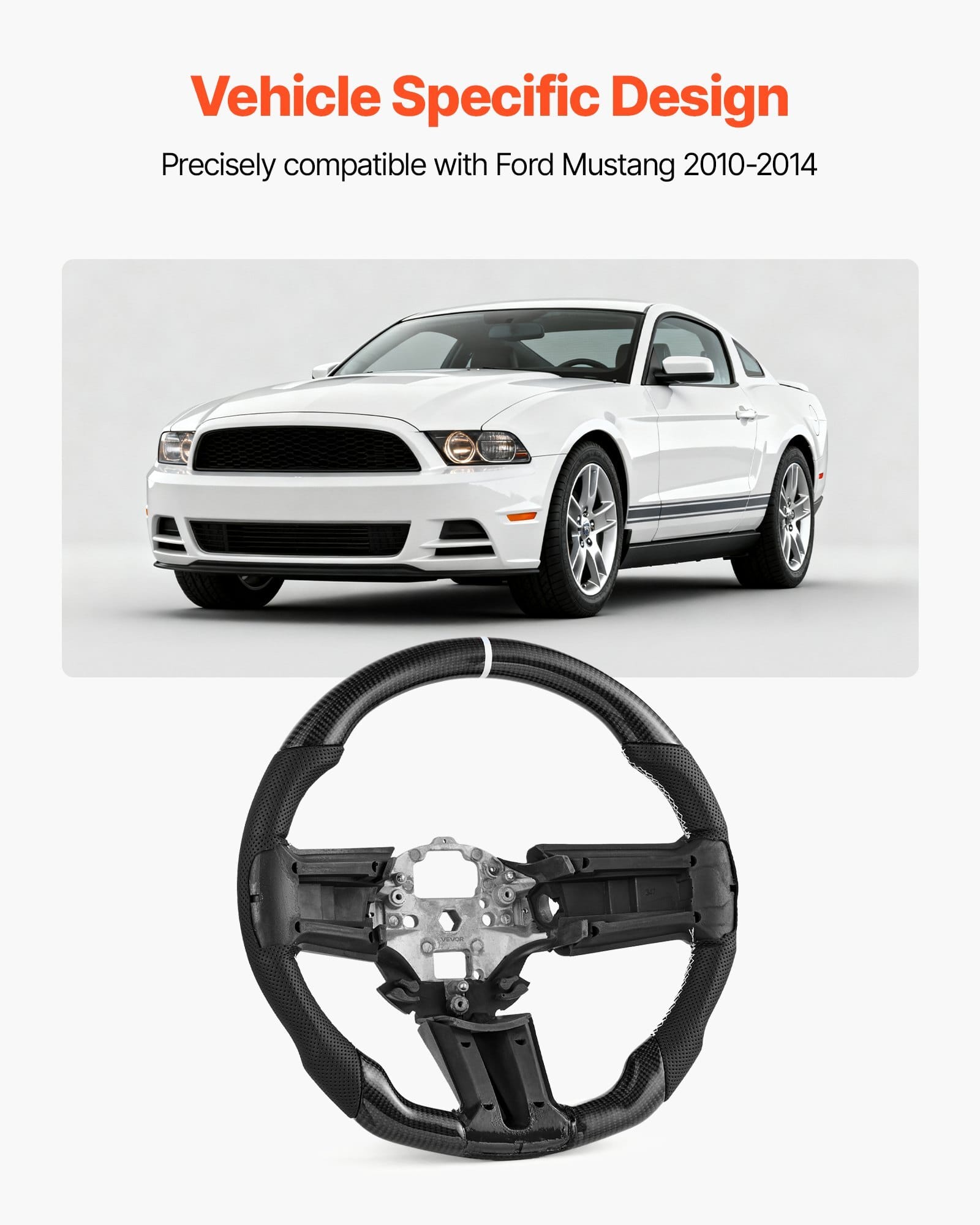 Steering Wheel for 2010-2014 Ford Mustang, Carbon Fiber Steering Wheel D-Shaped Flat-Bottom, Leather Grip with Non-Slip Texture & Precise Stitching, Accessories Replacement for Mustang, Black
