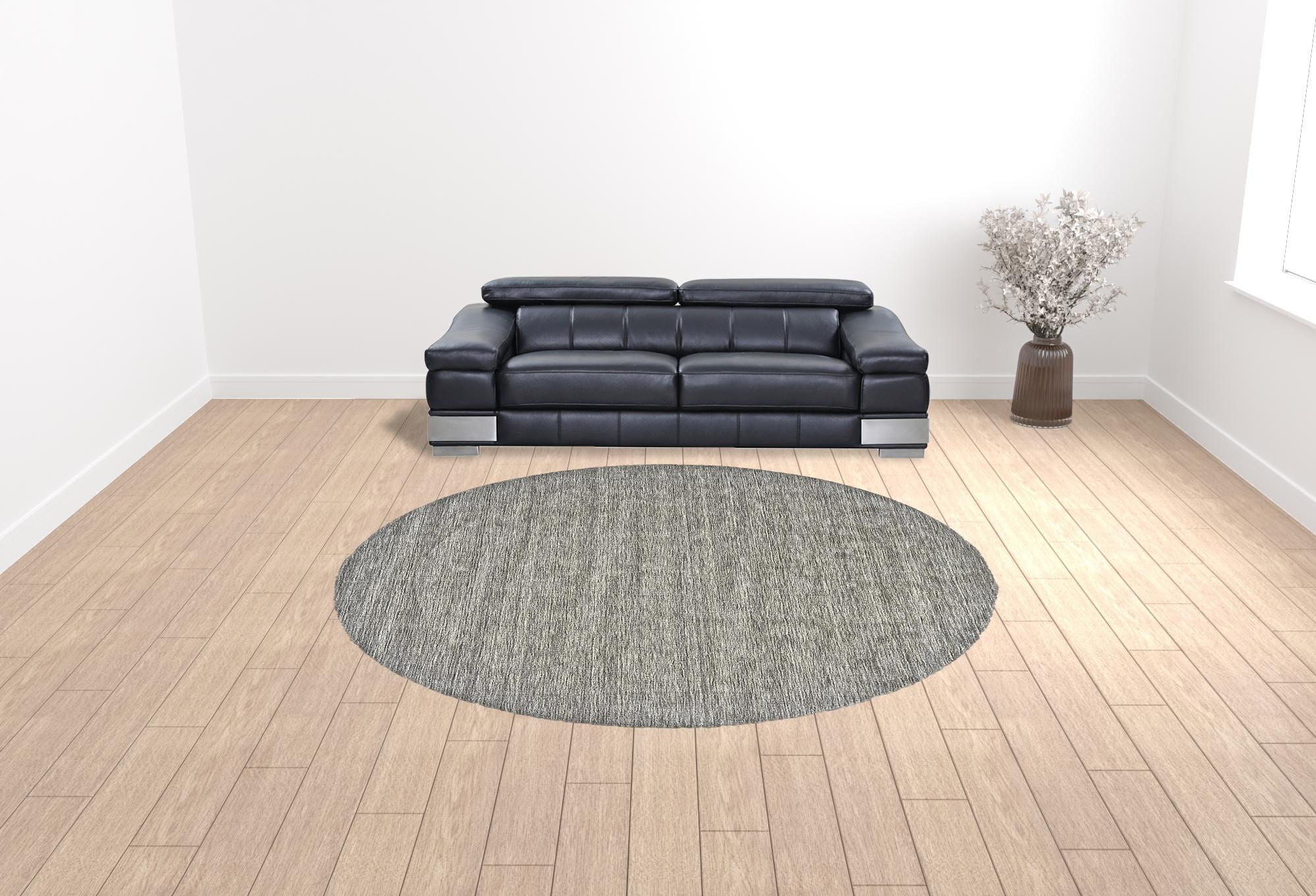10' Gray and Ivory Round Wool Hand Woven Area Rug