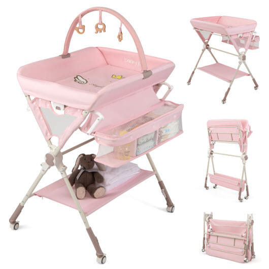 Baby Changing Table Foldable Diaper Changing Station with Storage Bag and Shelf-Black