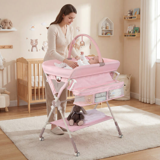 Baby Changing Table Foldable Diaper Changing Station with Storage Bag and Shelf-Black