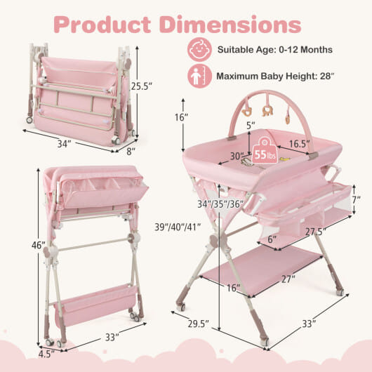 Baby Changing Table Foldable Diaper Changing Station with Storage Bag and Shelf-Black