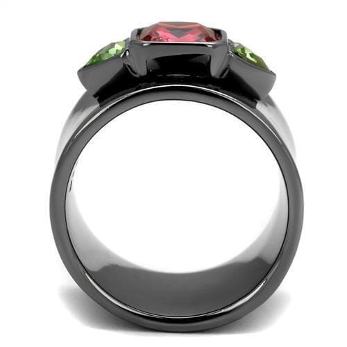 TK2556 - IP Light Black (IP Gun) Stainless Steel Ring with Synthetic Synthetic Glass in Multi Color